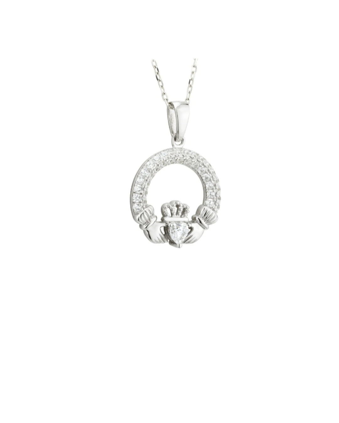 Sterling Silver Crystal Claddagh Necklace | April Birthstone | Solvar