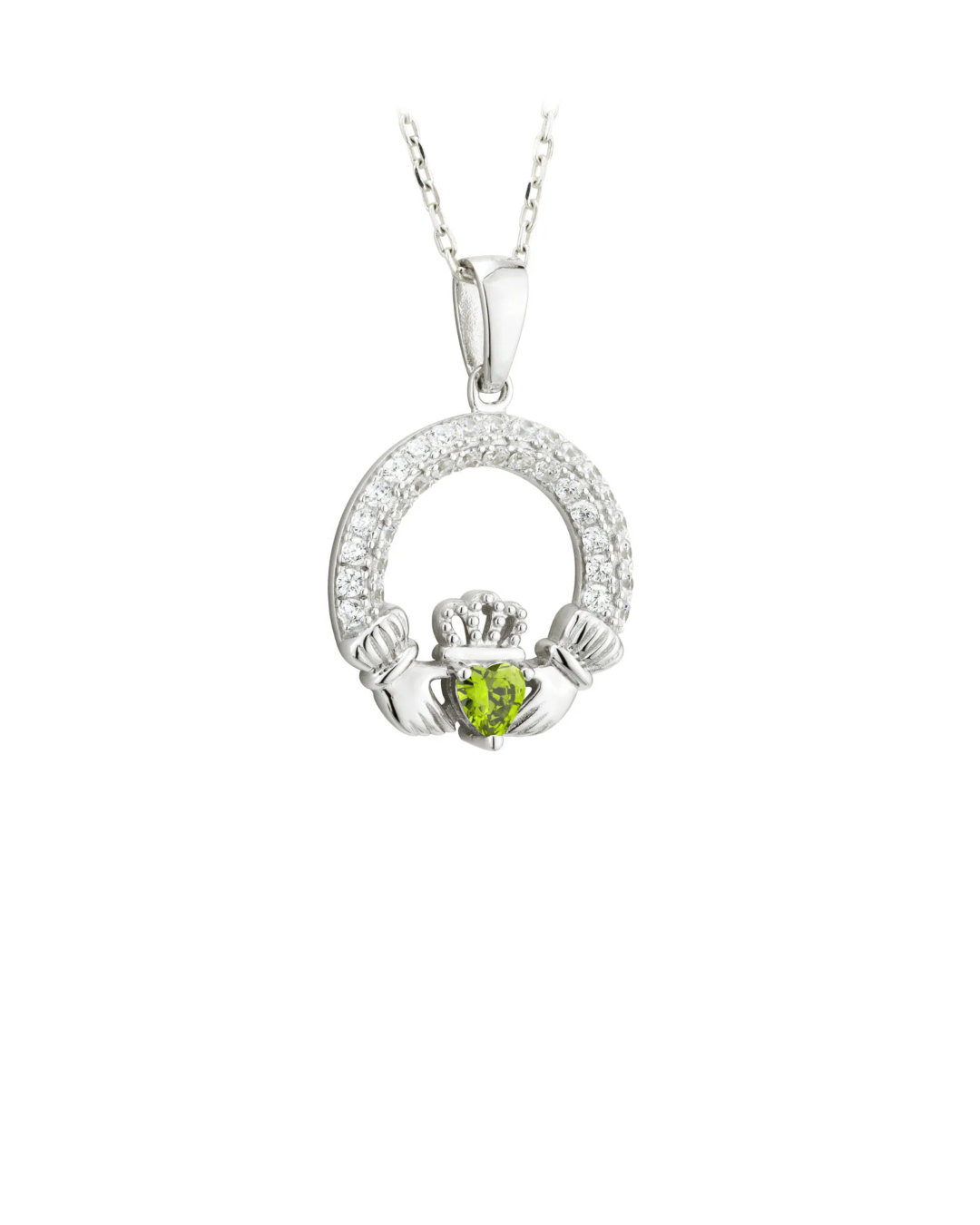 Sterling Silver Peridot Claddagh Necklace | August Birthstone | Solvar