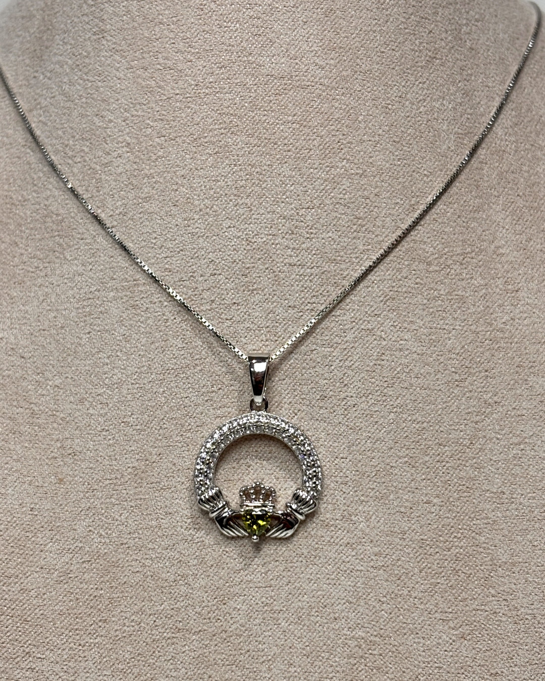 Sterling Silver Peridot Claddagh Necklace | August Birthstone | Solvar
