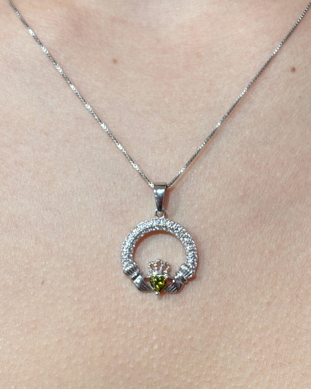 Sterling Silver Peridot Claddagh Necklace | August Birthstone | Solvar