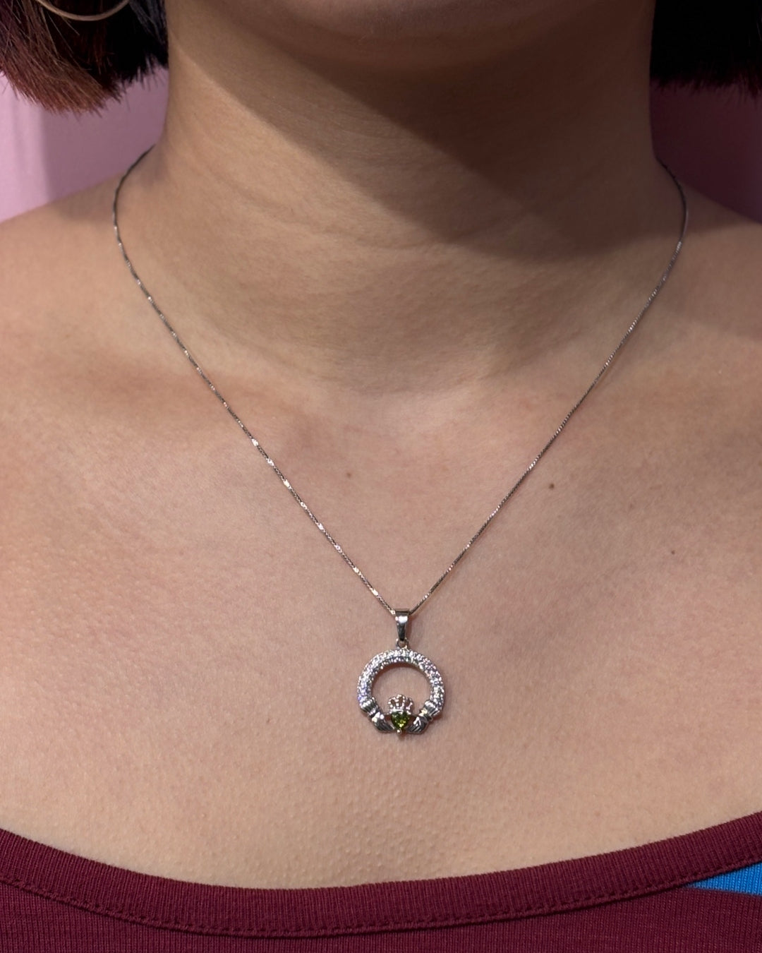 Sterling Silver Peridot Claddagh Necklace | August Birthstone | Solvar