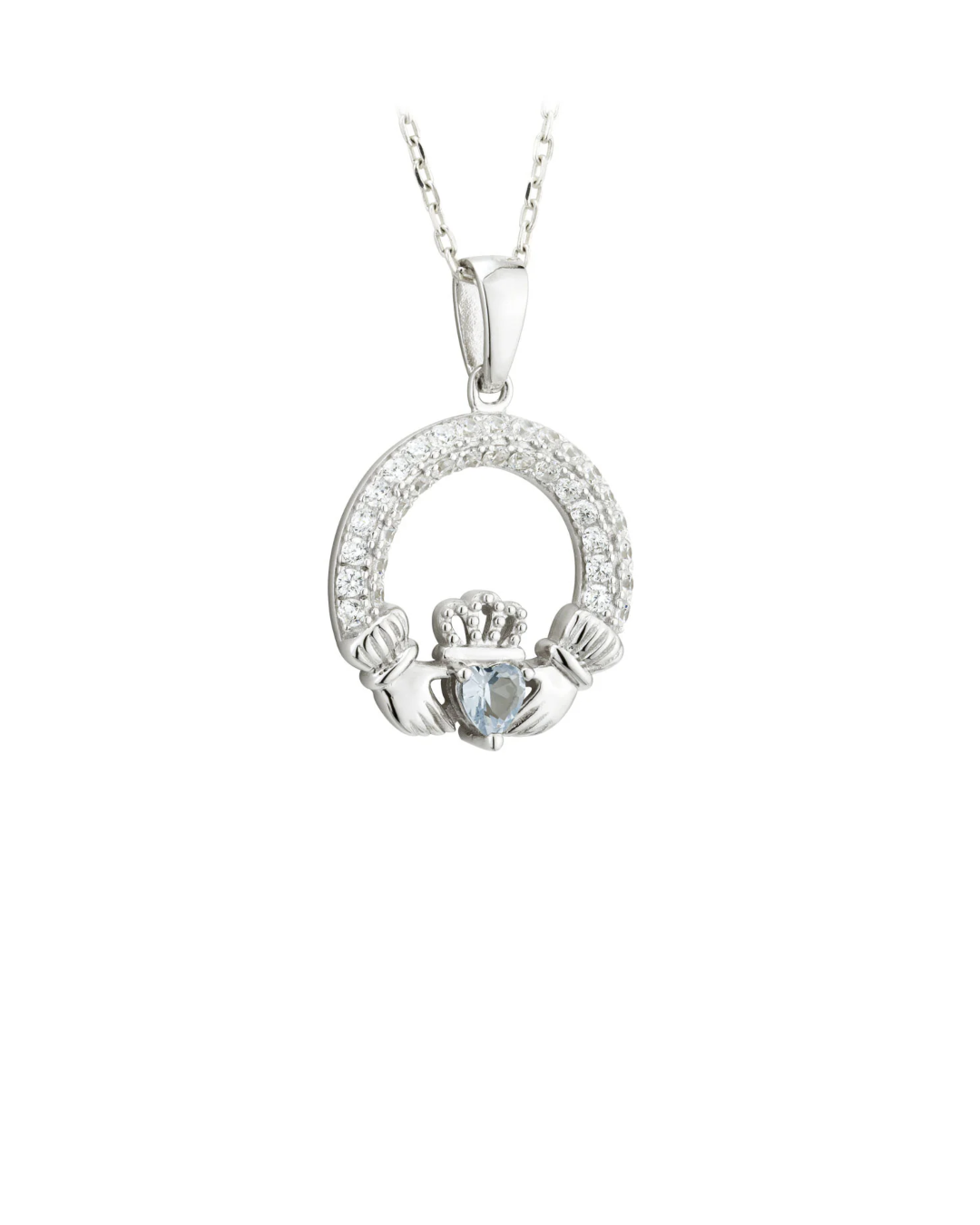 Sterling Silver Blue Zircon Claddagh Necklace | December Birthstone | Solvar
