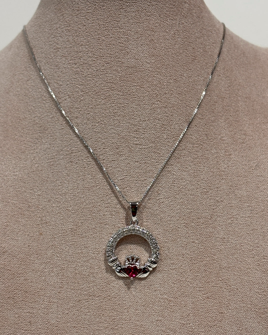 Sterling Silver Ruby Claddagh Necklace | July Birthstone | Solvar