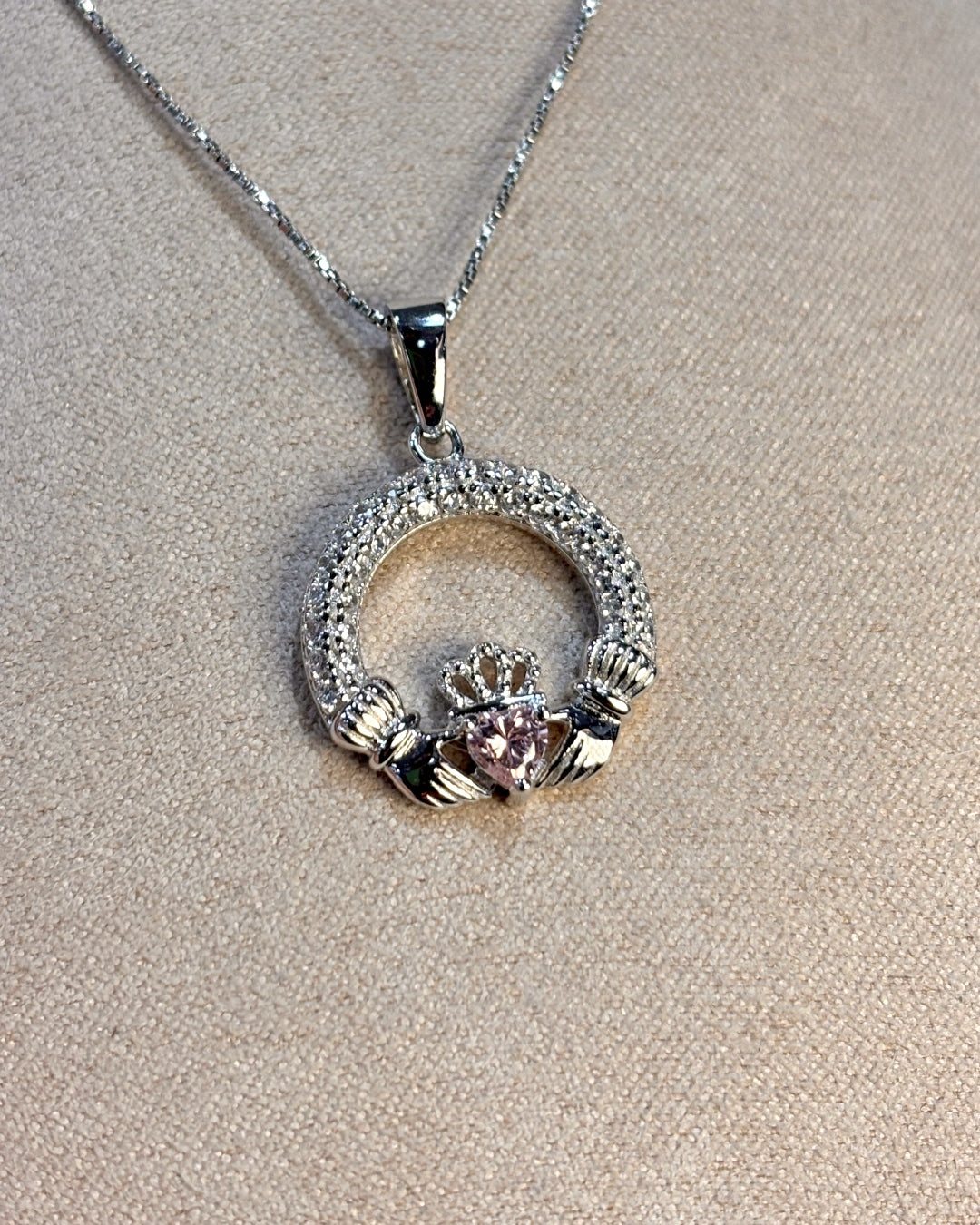 Sterling Silver Light Amethyst Claddagh Necklace | June Birthstone | Solvar