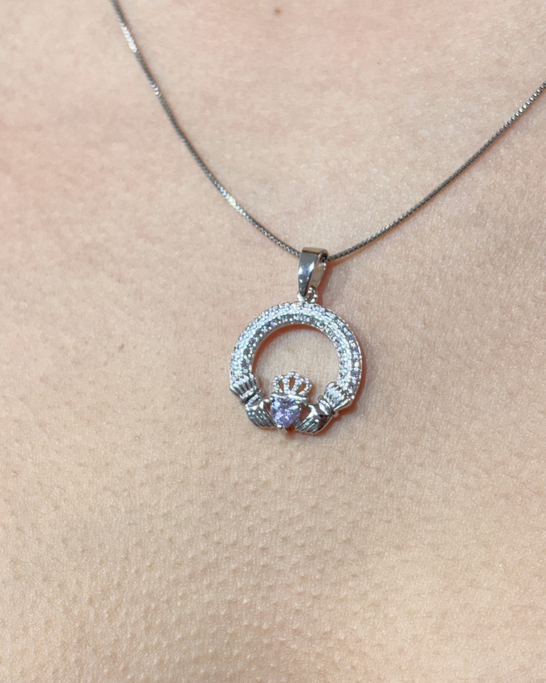 Sterling Silver Light Amethyst Claddagh Necklace | June Birthstone | Solvar
