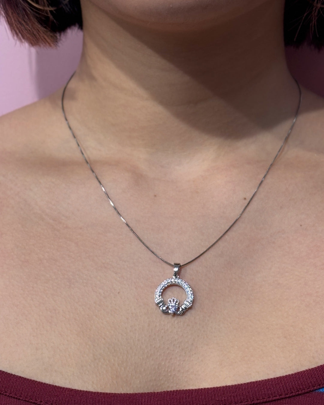 Sterling Silver Light Amethyst Claddagh Necklace | June Birthstone | Solvar