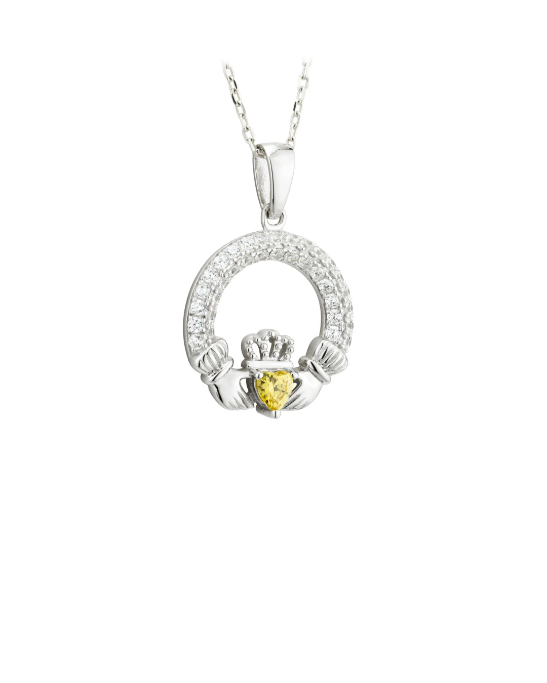 Sterling Silver Yellow Topaz Claddagh Necklace | November Birthstone | Solvar