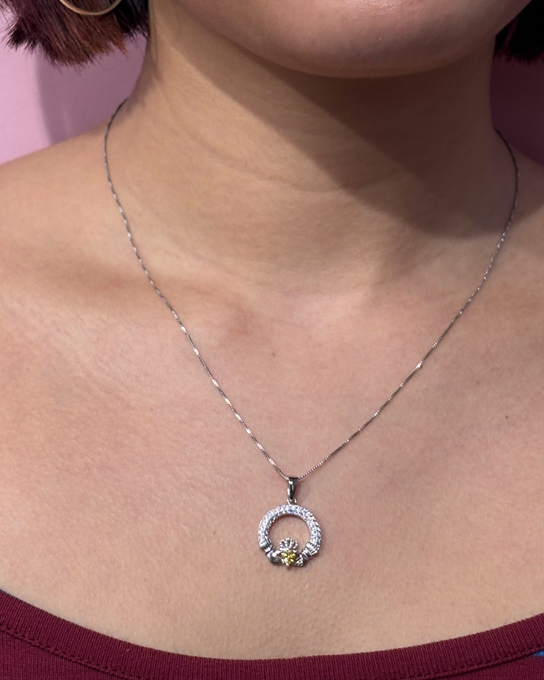 Sterling Silver Yellow Topaz Claddagh Necklace | November Birthstone | Solvar