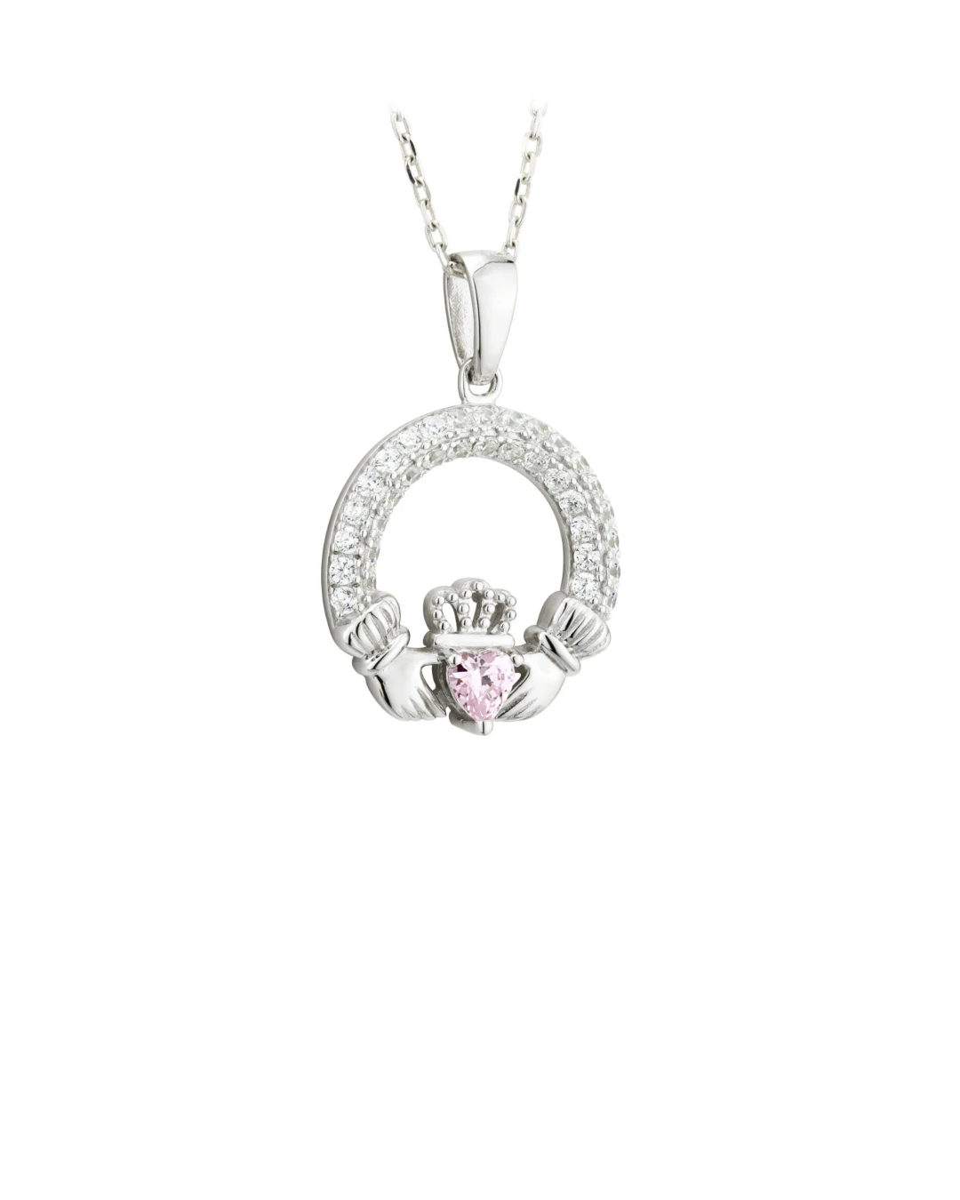 Sterling Silver Rose Claddagh Necklace | October Birthstone | Solvar