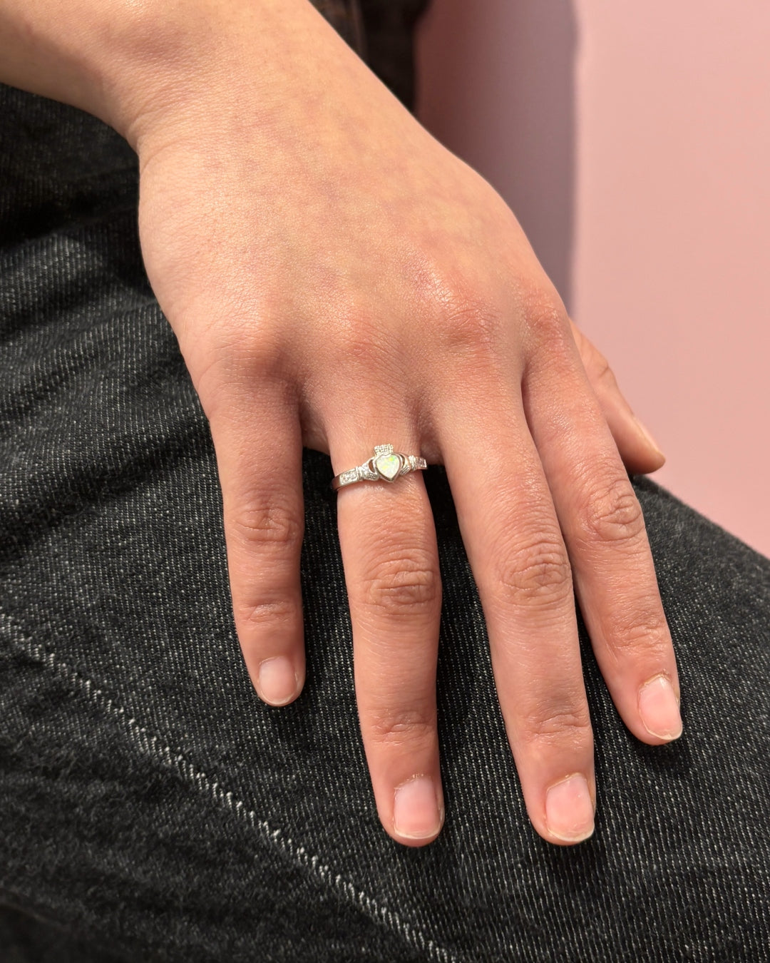 Sterling Silver Dainty Opal Claddagh Ring | Sorcha