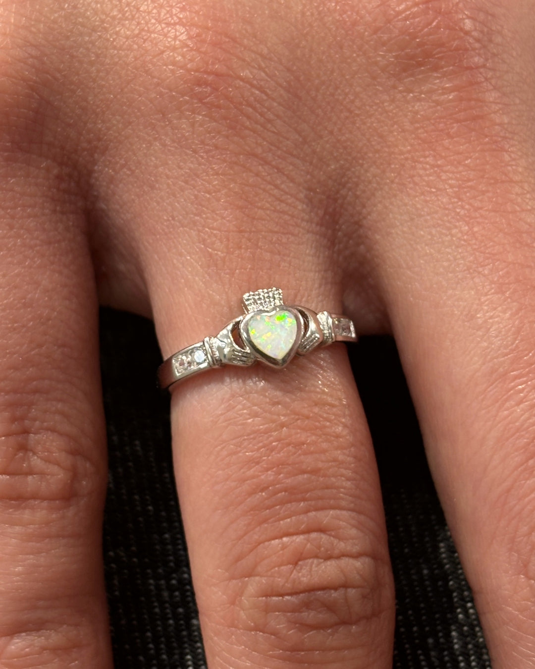 Sterling Silver Dainty Opal Claddagh Ring | Sorcha