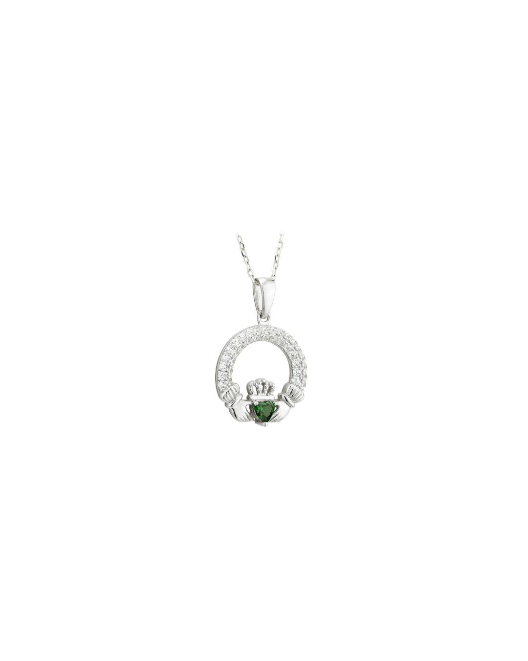 Sterling Silver Emerald Claddagh Necklace | May Birthstone | Solvar