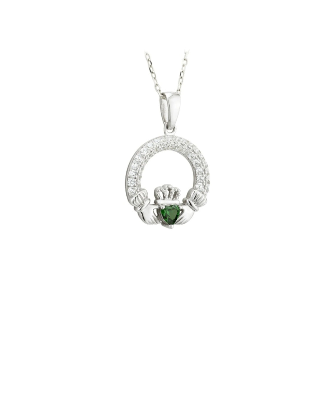Sterling Silver Emerald Claddagh Necklace | May Birthstone | Solvar