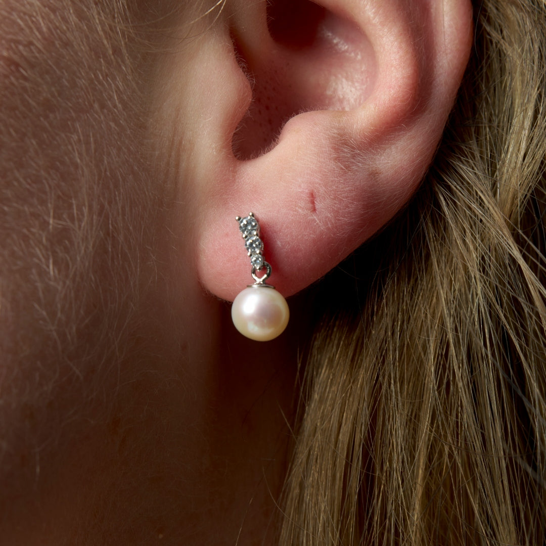 Sterling Silver Freshwater Pearl Mini Drop Earrings | Bellona