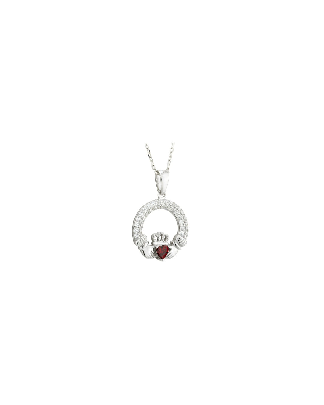 Sterling Silver Garnet Claddagh Necklace | January Birthstone | Solvar