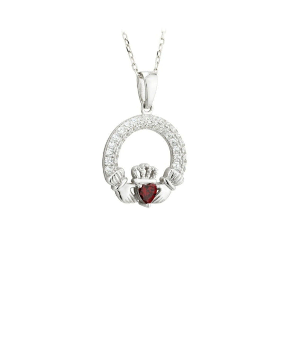Sterling Silver Garnet Claddagh Necklace | January Birthstone | Solvar