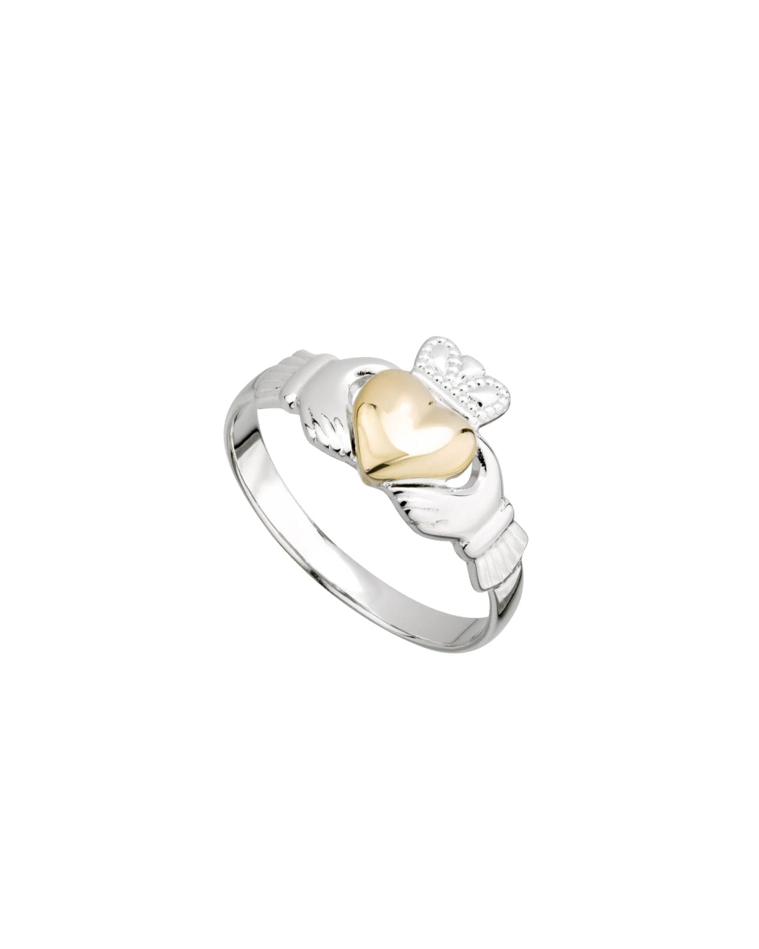 Sterling Silver Gold Heart Claddagh Ring | Solvar