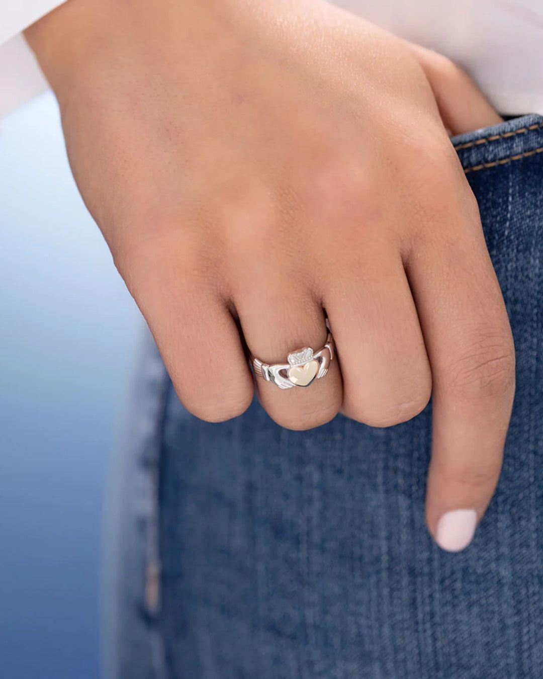 Sterling Silver Gold Heart Claddagh Ring | Solvar