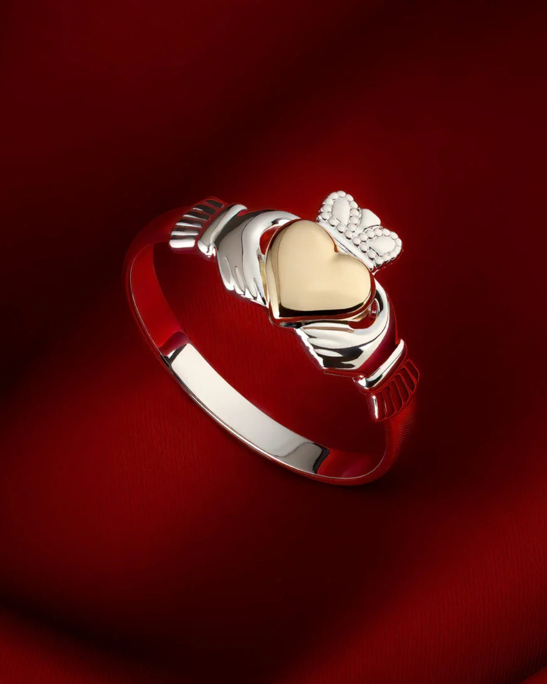 Sterling Silver Gold Heart Claddagh Ring | Solvar