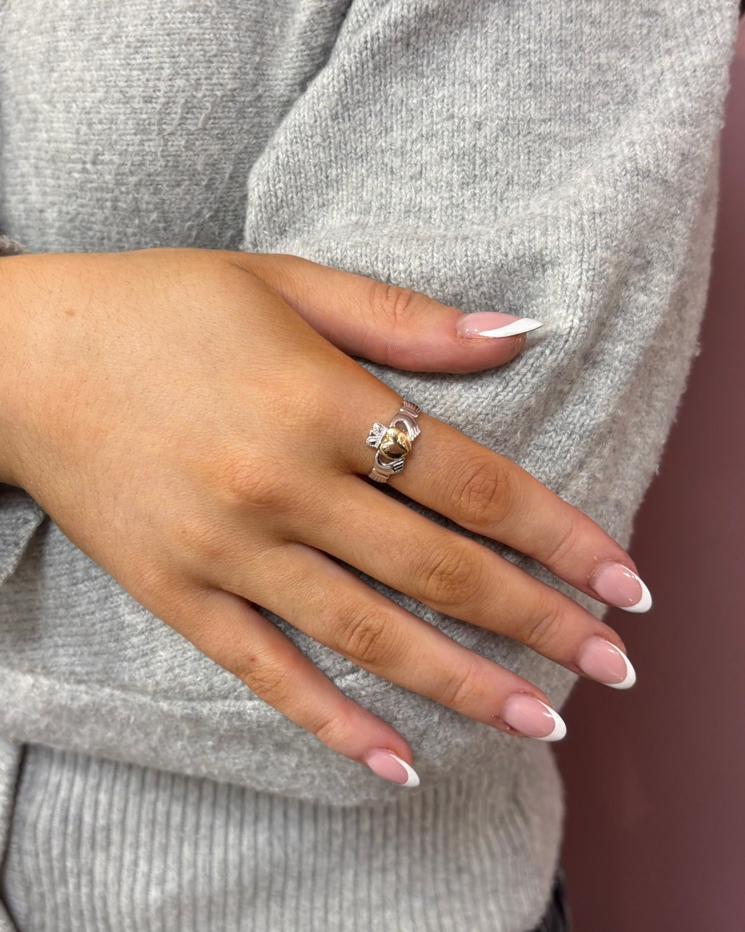 Sterling Silver Gold Heart Claddagh Ring