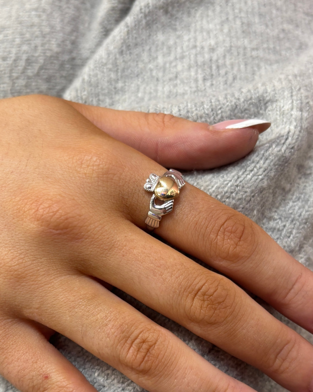 Sterling Silver Gold Heart Claddagh Ring