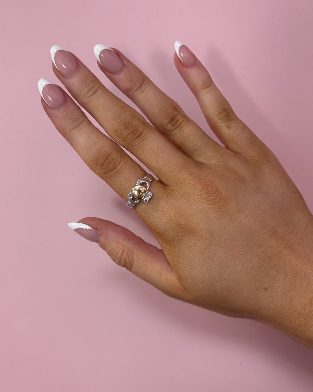 Sterling Silver Gold Heart Claddagh Ring