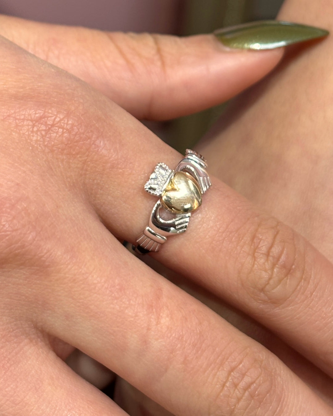 Sterling Silver Gold Heart Claddagh Ring | Solvar