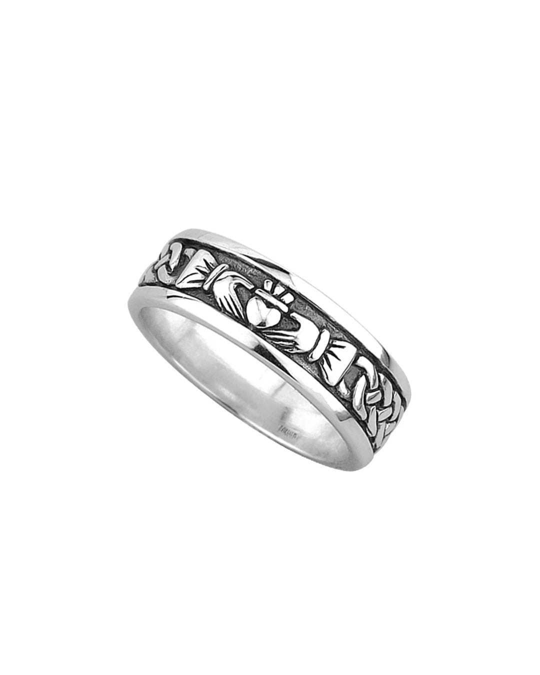 Sterling Silver Heavy Oxidised Claddagh Band Ring | Solvar