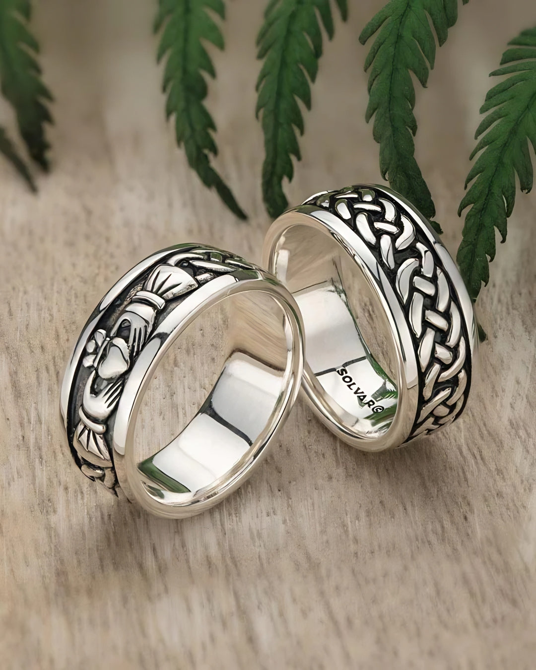 Sterling Silver Heavy Oxidised Claddagh Band Ring | Solvar