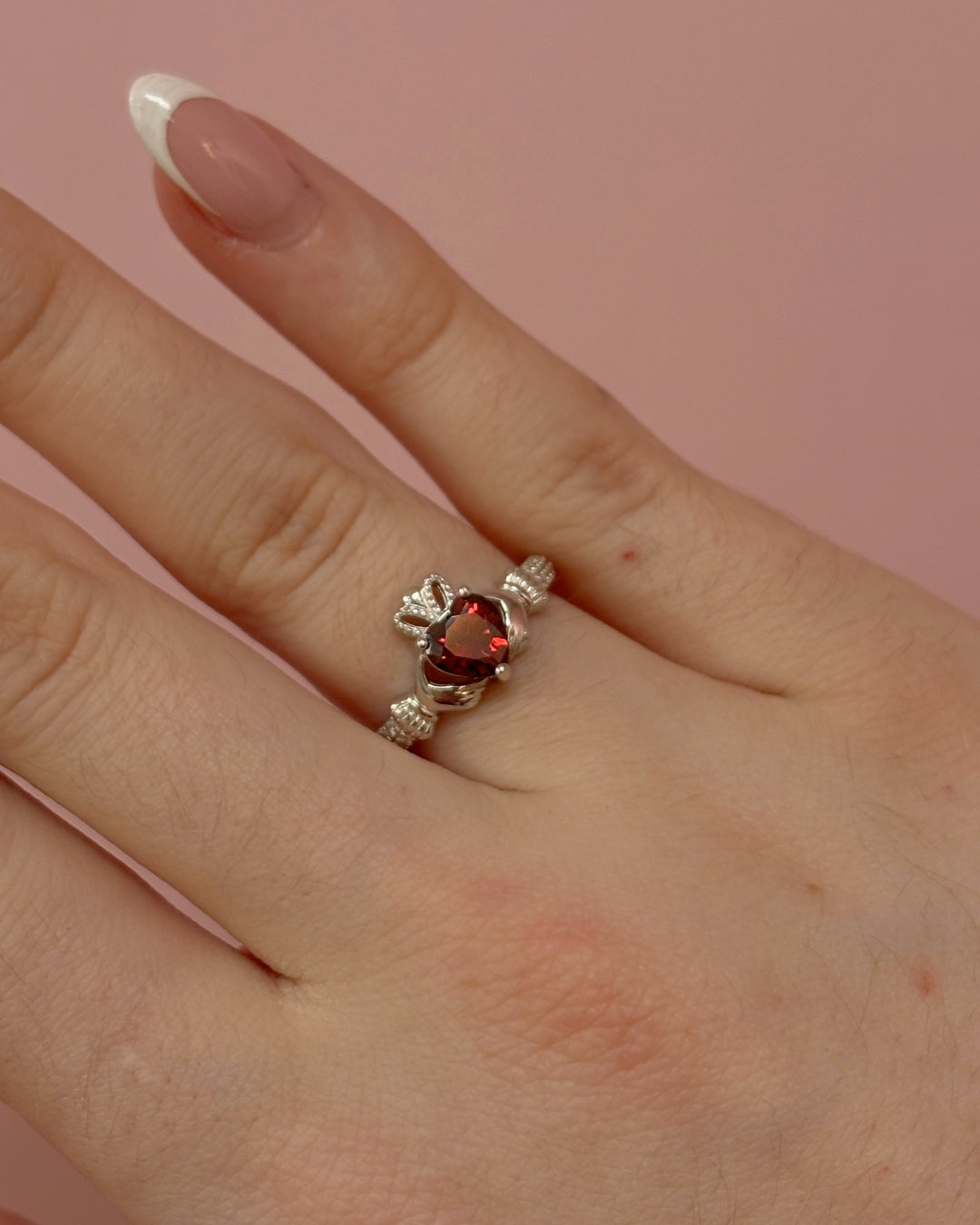 Sterling Silver Garnet Claddagh Ring | January Birthstone | Solvar
