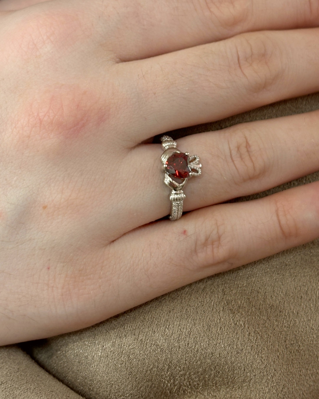 Sterling Silver Garnet Claddagh Ring | January Birthstone | Solvar