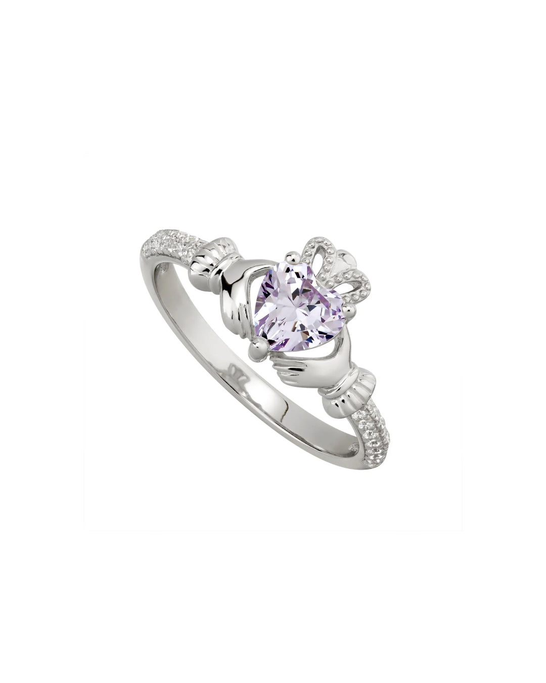 Sterling Silver Light Amethyst Claddagh Ring | June Birthstone | Solvar