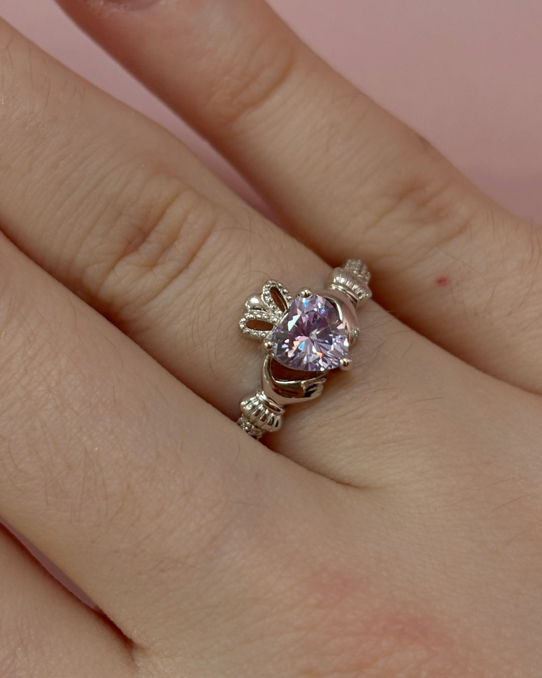 Sterling Silver Light Amethyst Claddagh Ring | June Birthstone | Solvar