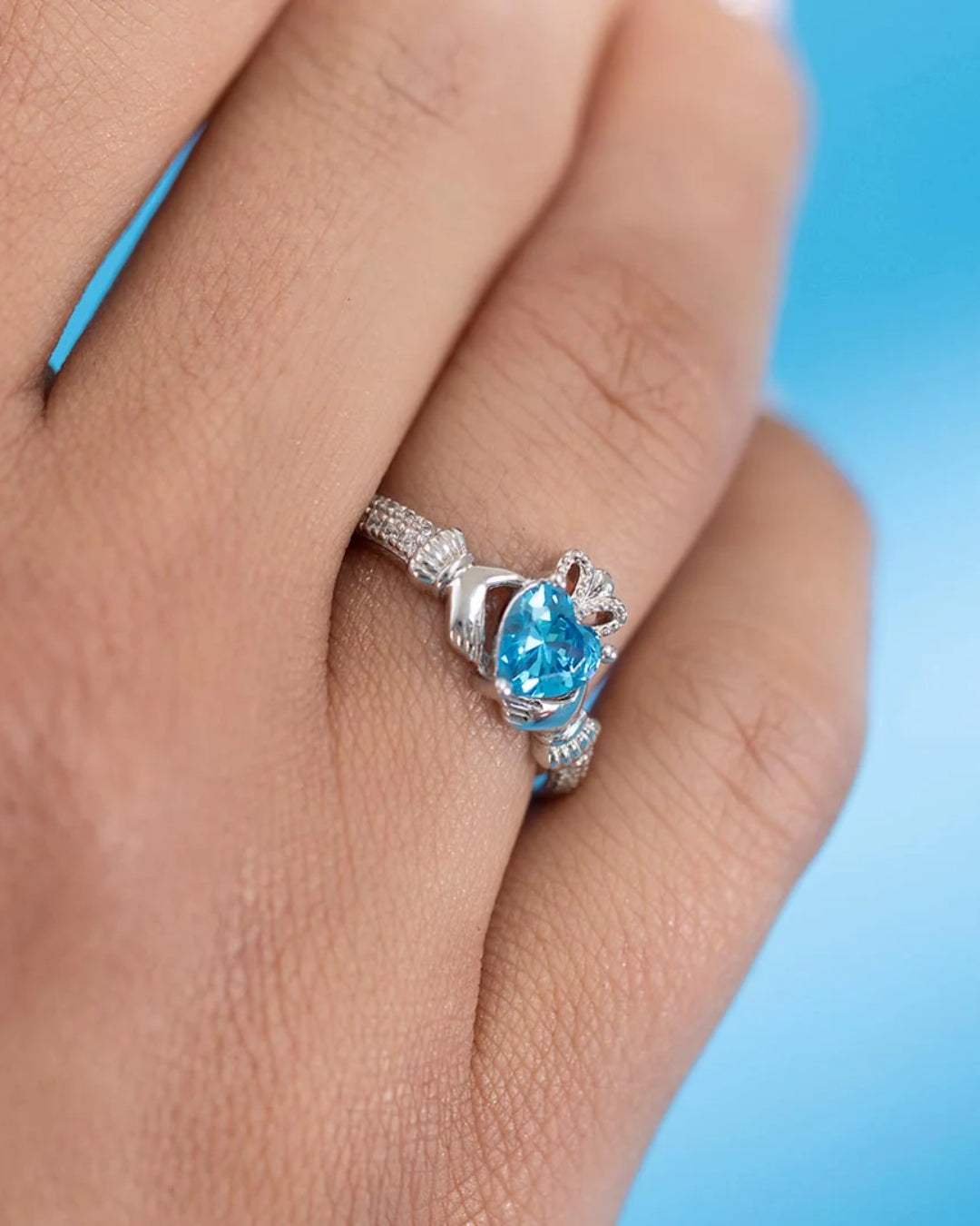 Sterling Silver Aquamarine Claddagh Ring | March Birthstone | Solvar