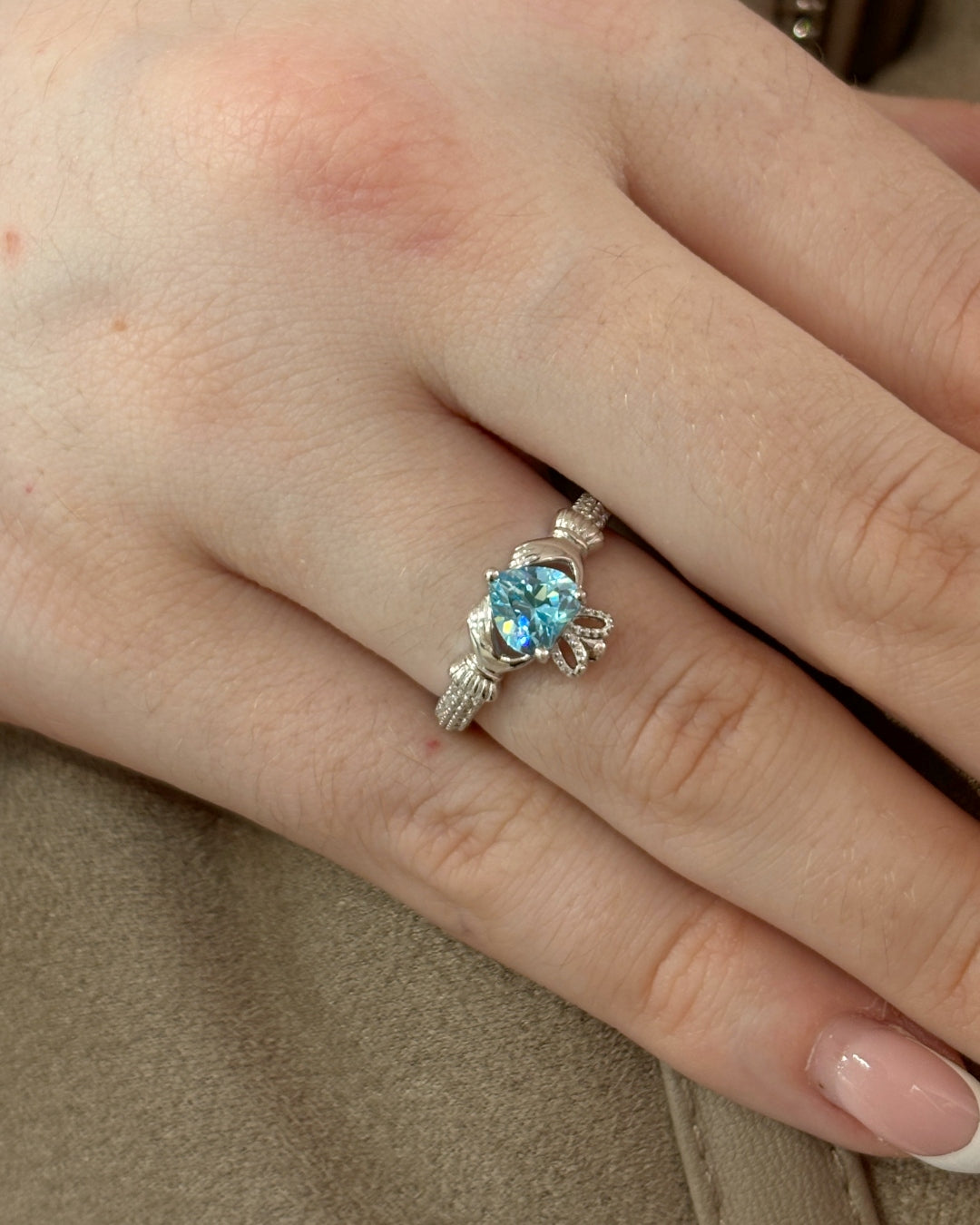 Sterling Silver Aquamarine Claddagh Ring | March Birthstone | Solvar