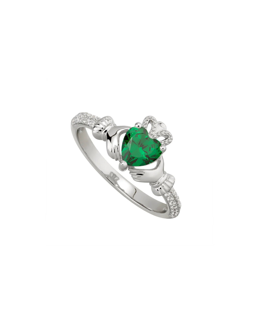 Sterling Silver May Birthstone Emerald Claddagh Ring | Solvar