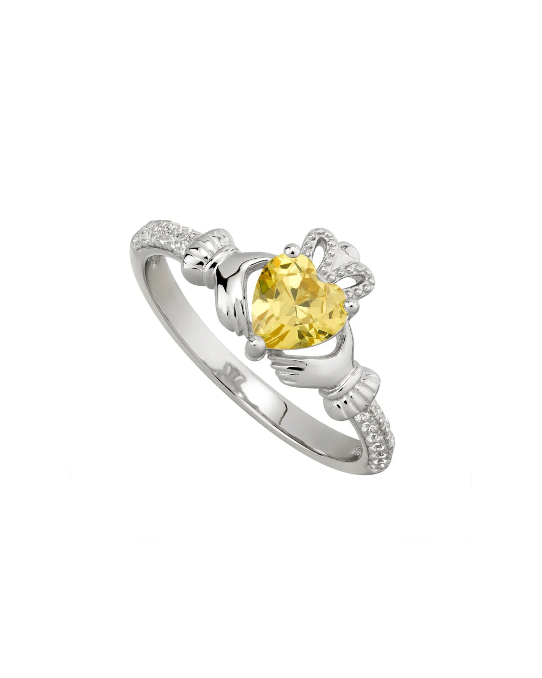 Sterling Silver Yellow Topaz Claddagh Ring | November Birthstone | Solvar