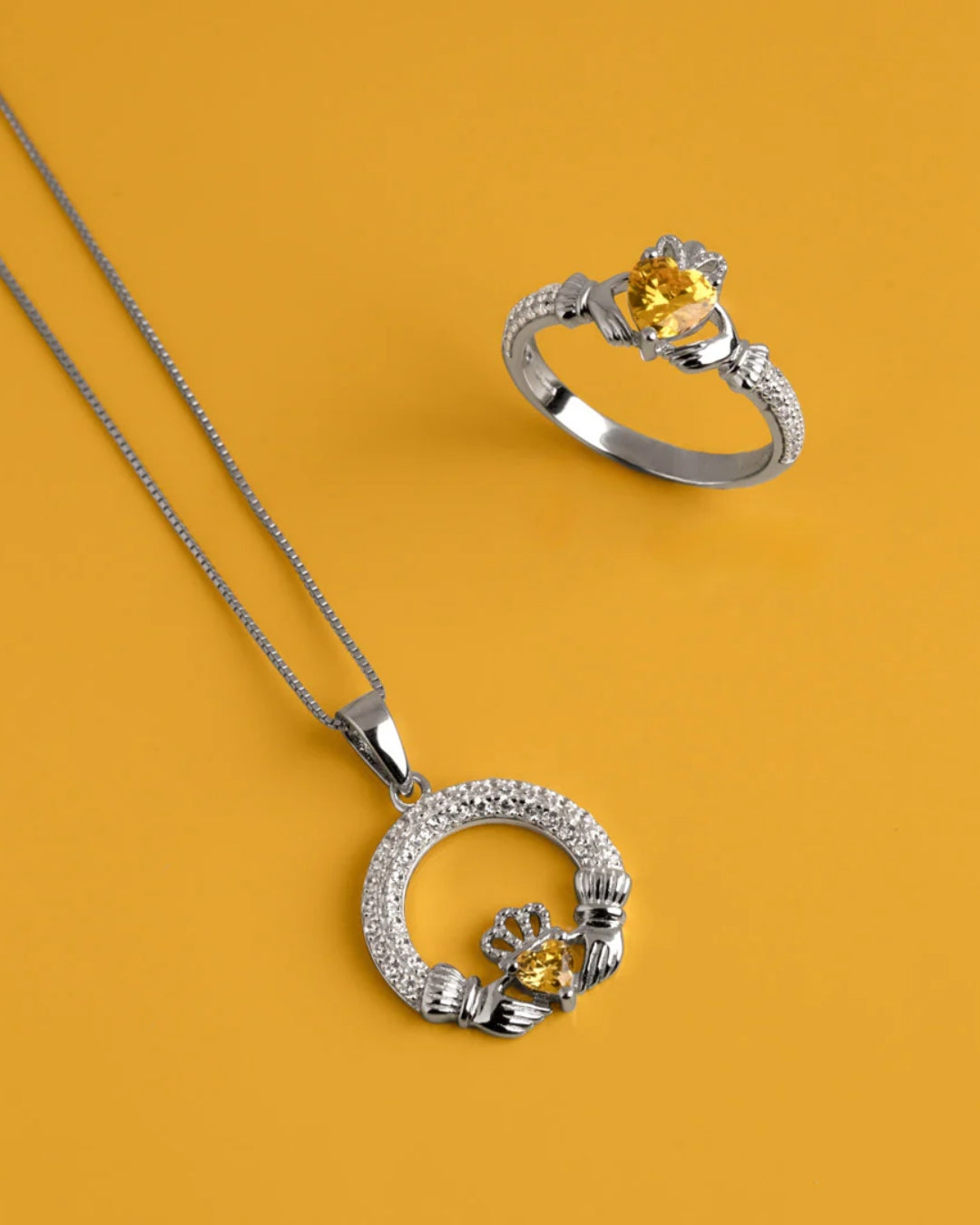 Sterling Silver Yellow Topaz Claddagh Ring | November Birthstone | Solvar