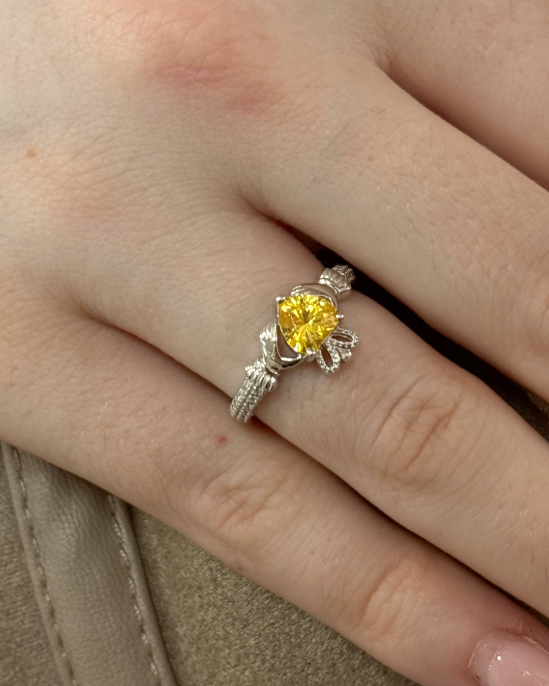 Sterling Silver Yellow Topaz Claddagh Ring | November Birthstone | Solvar