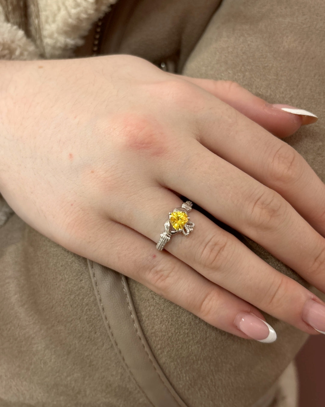 Sterling Silver Yellow Topaz Claddagh Ring | November Birthstone | Solvar