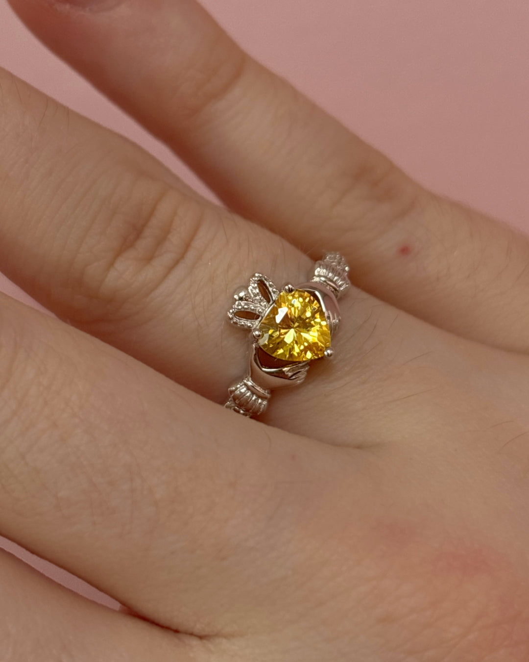 Sterling Silver Yellow Topaz Claddagh Ring | November Birthstone | Solvar