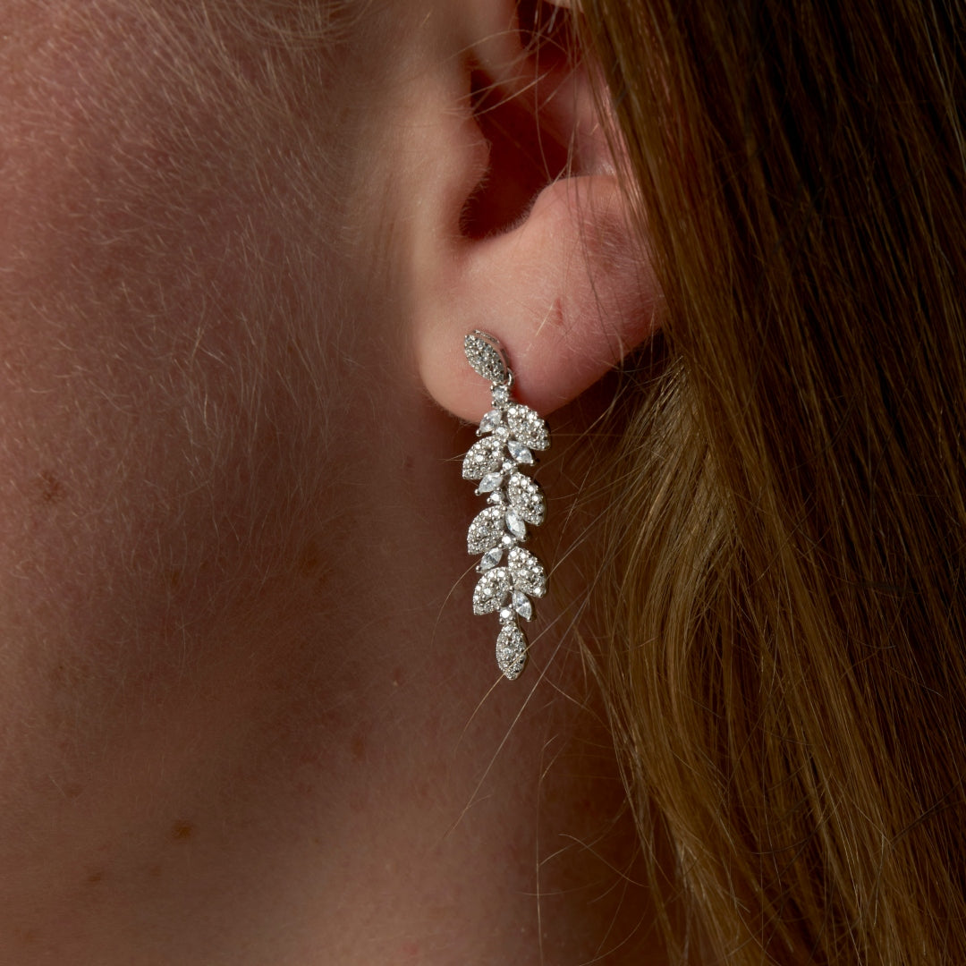 Sterling Silver Ornate Leaf Drop Earrings | Aurea