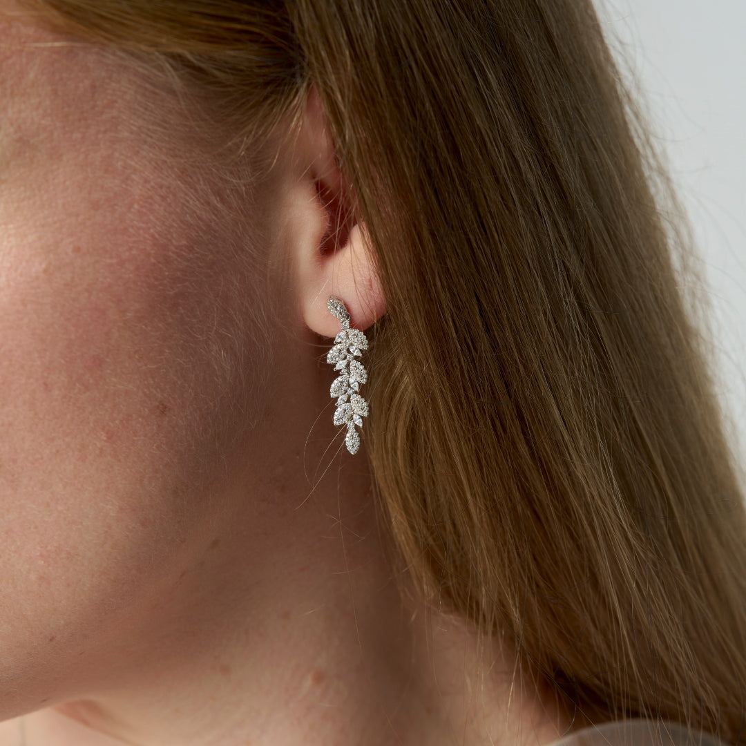 Sterling Silver Ornate Leaf Drop Earrings | Aurea