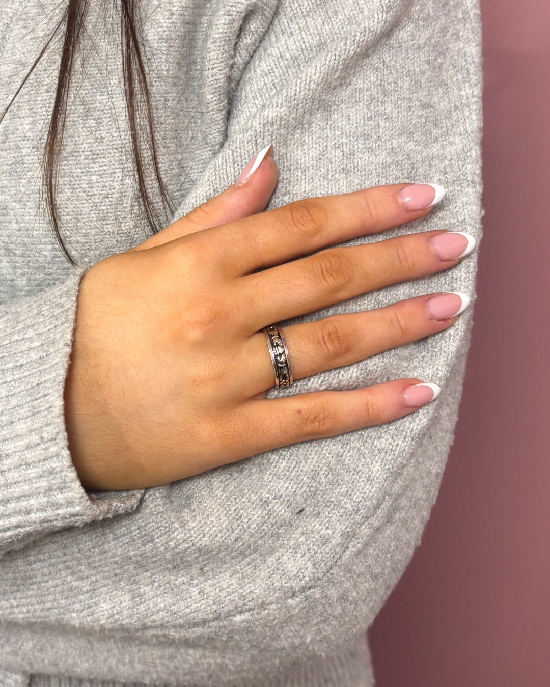 Sterling Silver Oxidised Claddagh Band Ring