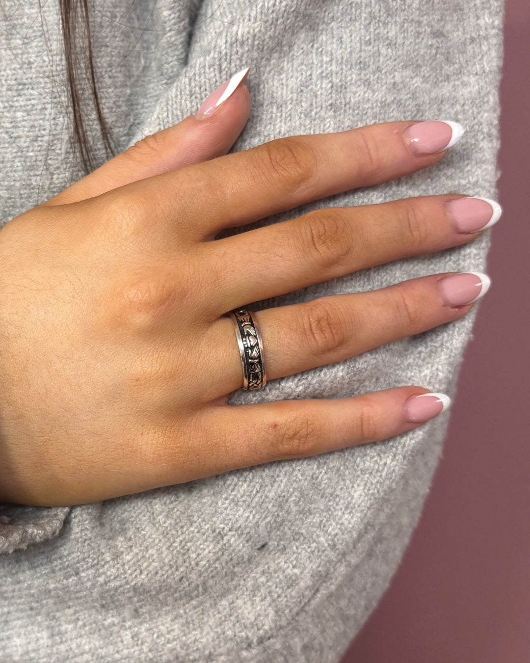 Sterling Silver Oxidised Claddagh Band Ring