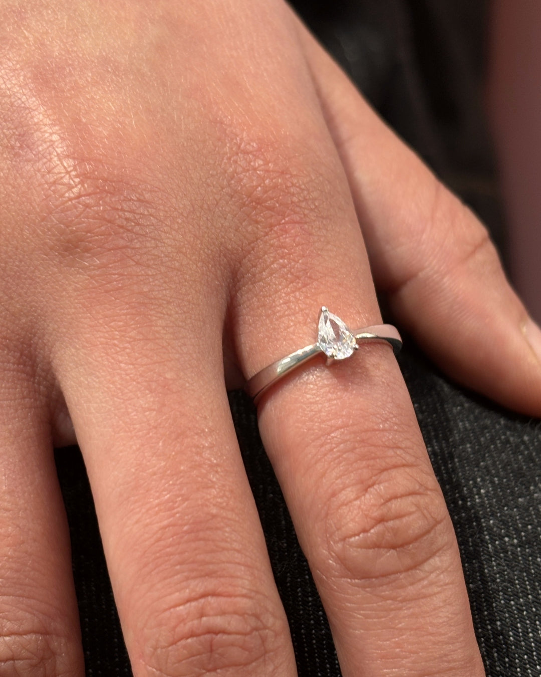 Sterling Silver Pear Cut Solitaire Ring | Gina