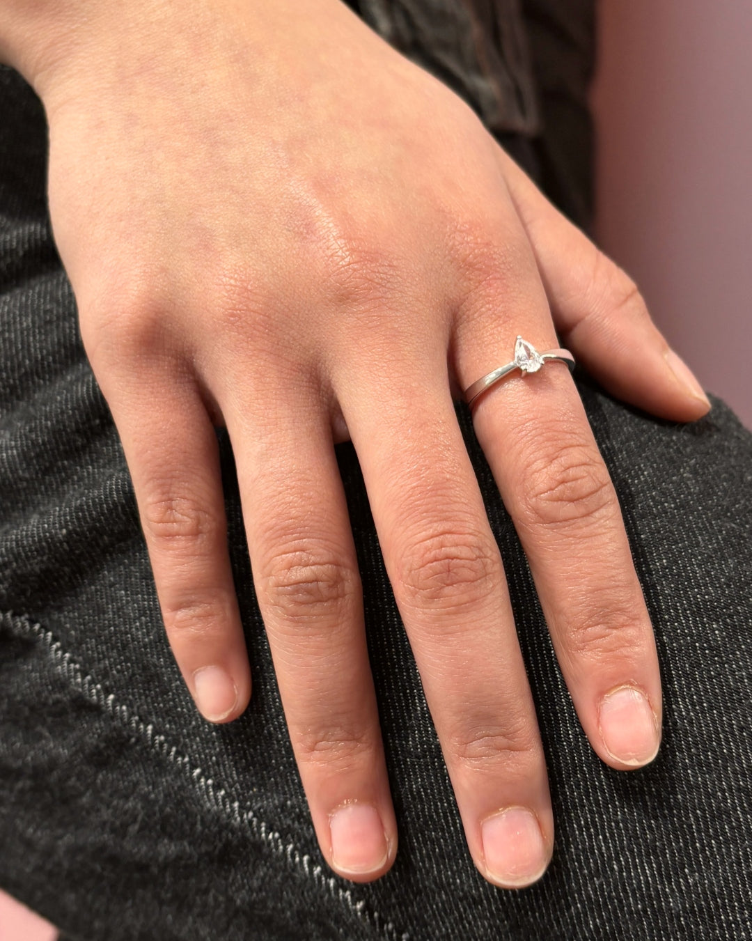 Sterling Silver Pear Cut Solitaire Ring | Gina