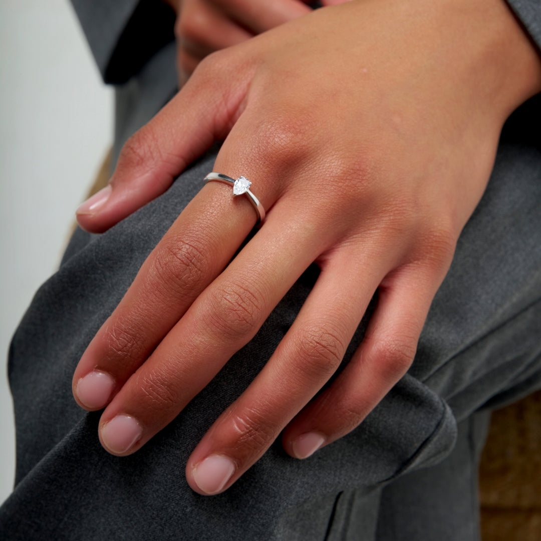 Sterling Silver Pear Cut Solitaire Ring | Gina