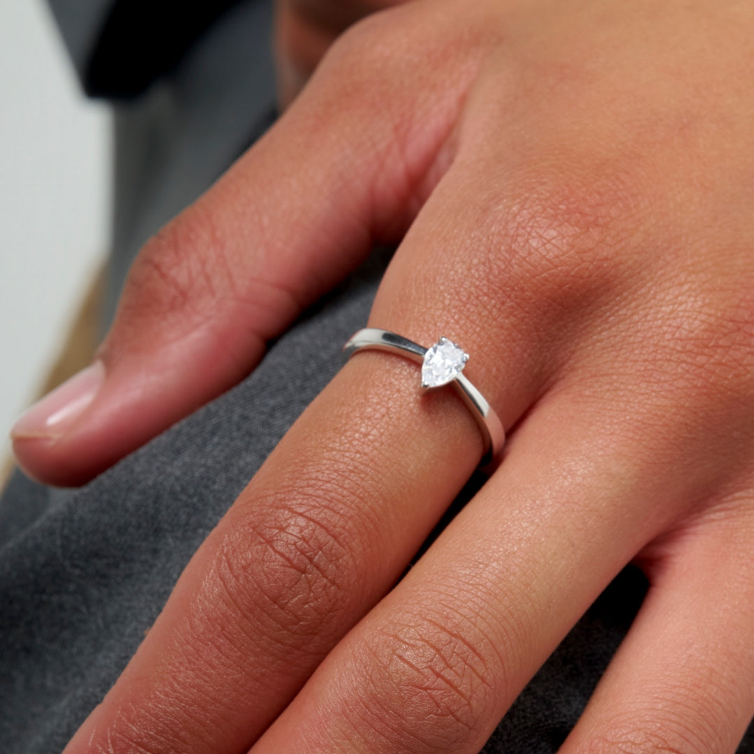 Sterling Silver Pear Cut Solitaire Ring | Gina