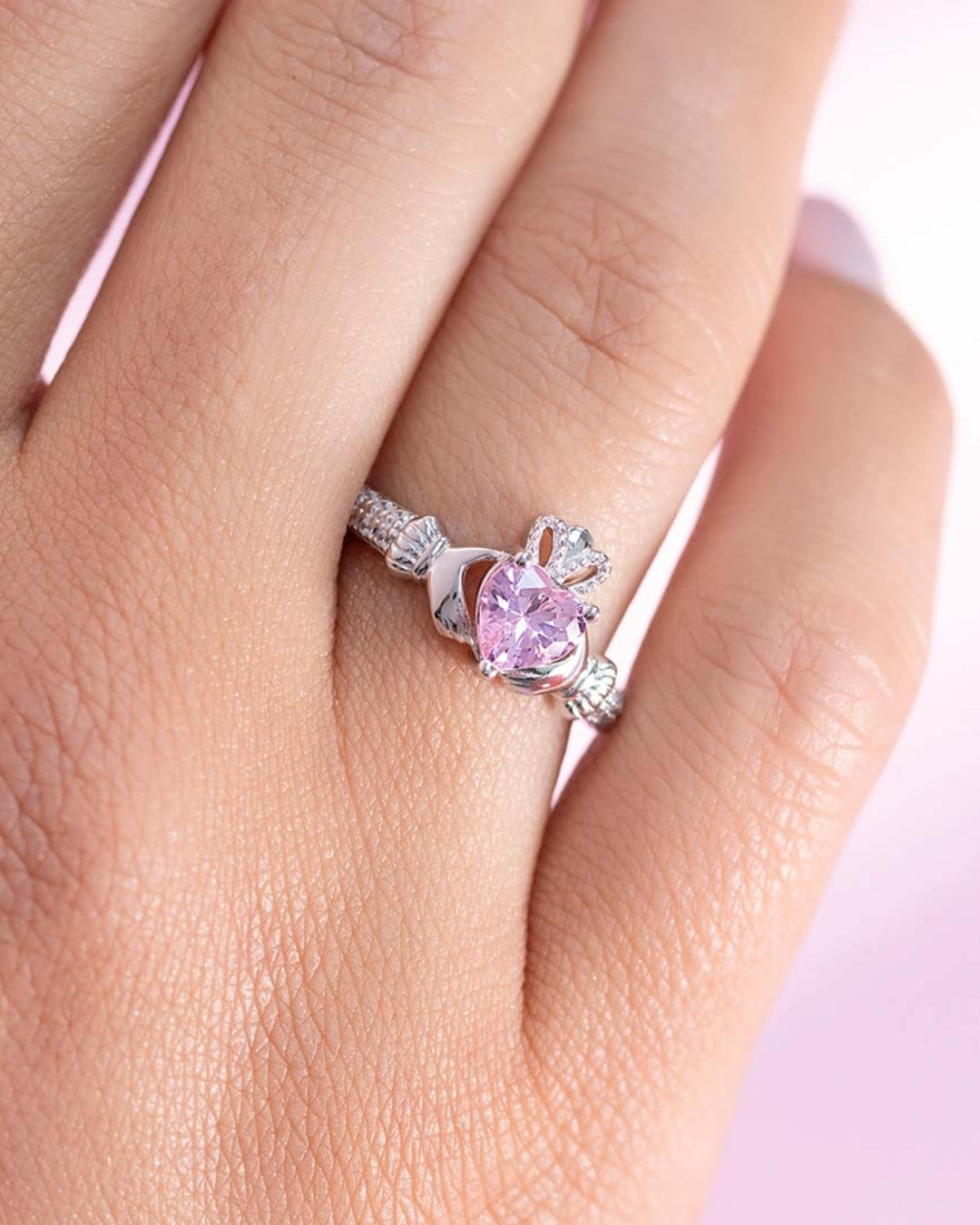 Sterling Silver Rose Claddagh Ring | October Birthstone | Solvar